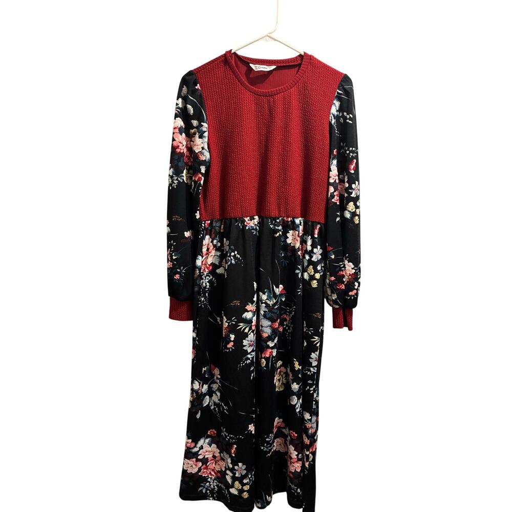 PatPat Floral Mixed-Media Midi Dress